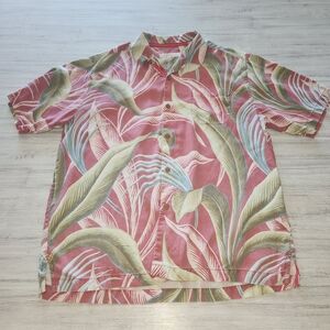 Tommy Bahama Button Floral Hawaiian Tropical Shirt 100% Silk Men's Size Large C4